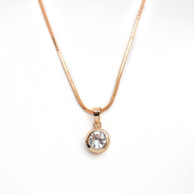 Clear Round CZ  Pendant with Brass in Rose Gold Plating